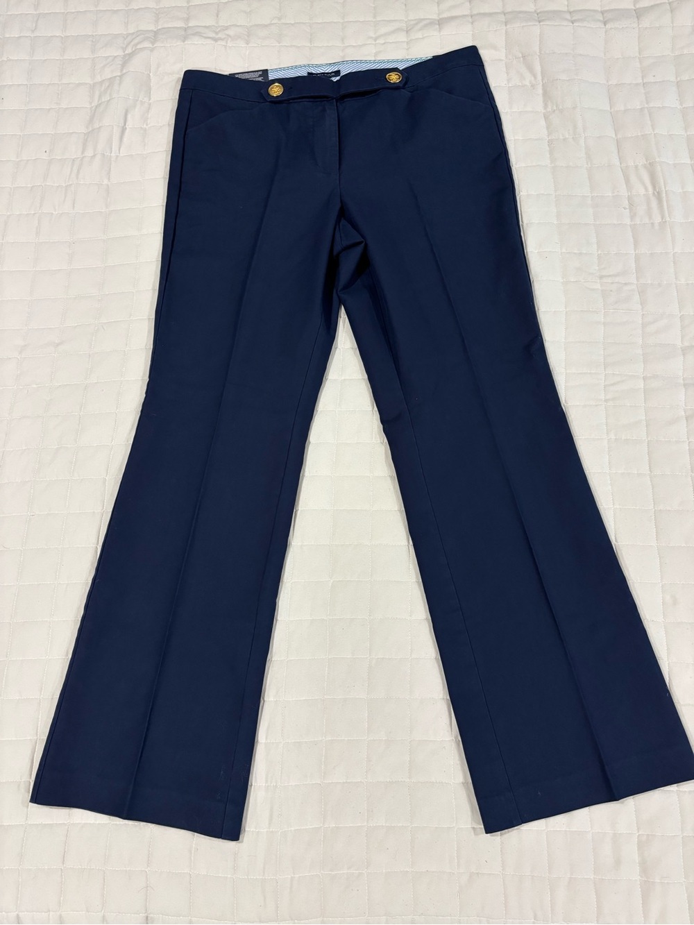 NWT Tommy Hilfiger Navy Blue Nautical Trouser Pants Gold Buttons Bootcut Size 12